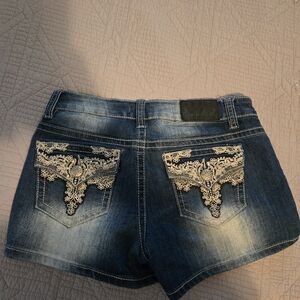 Soundgirl Blue Jean Shorts with Lace Embroidery